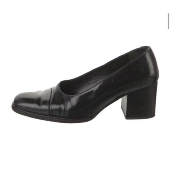 Gucci Authentic Vintage Solid Black Leather Block Heel Pumps Heels 6.5 - Picture 1 of 9